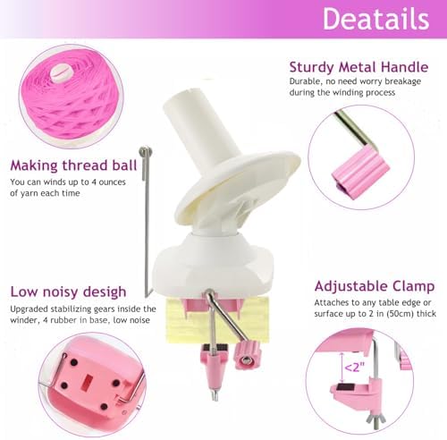 Ayasee Yarn Ball Winder, Yarn Winder for Crocheting Spinner Knitting Hand Operated Storage + 53 Pieces Stitch Knitting Needles + 1 Pieces Scissors (Pink)