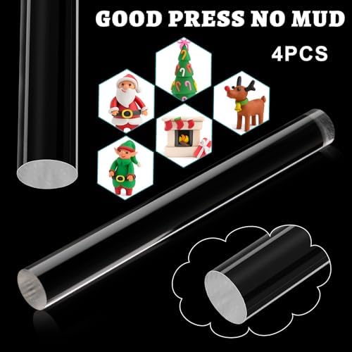 Clabby 4 Pieces Acrylic Clay Roller Plastic Polymer Pin, 7.68 x 0.79 Inch | Clear Plastic Tube Roller, Small Rolling Pins for Crafts, Bulk Pack Handmade Art Supplies, Smooth Surface DIY Projects