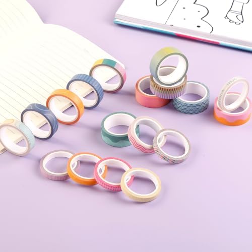 Washi Tape Set of 18 Rolls, Assorted Sizes, Decorative Tape for Journaling, Scrapbook, DIY Décor, Craft Supplies, Gift Wrapping, Color Block