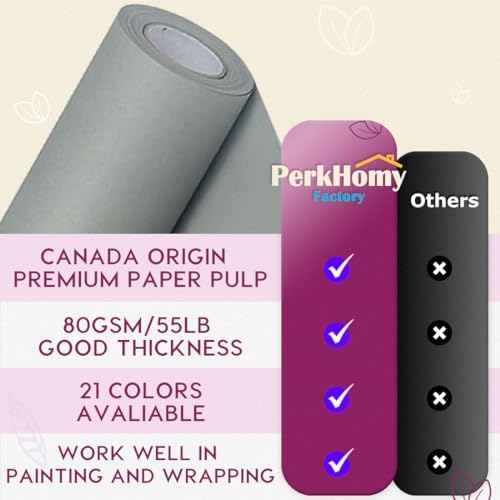 PerkHomy Light Grey Kraft Paper Roll 17.5" x 960" (80') for Gift Wrapping Bouquet Flower Art Painting Craft Writing Packaging Shipping 80GSM 55LB (Light Grey, 17.5" x 80')