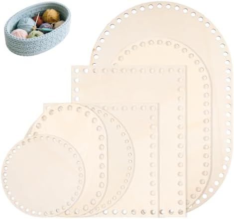 7 Pcs Wooden Basket Bottom for Crocheting, 7 Sizes Wooden Round Oval Square Blank Solid Crochet Basket Base for DIY Basket - Weaving Supplies, Home Decoration