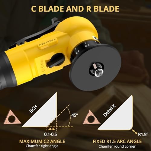 AMTOVL Pneumatic Chamfering Tool, Mini Air Chamfer Tool W/ 10C & 10R Blades | Chamfer Tool with 10 C-Angle & 10 R-Angle Blades, 45° 30000 RPM Chamfering Tool for Metal and Wood with 1/4" Air Inlet