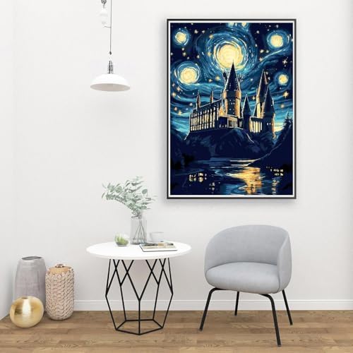 AALBLAC Magic Castle Paint by Numbers Kit for Adults Beginner - Starry Night Castle Paint by Numbers Canvas, DIY Abstract Landscape Oil Painting for Gift Home Wall Decor 16x20inch