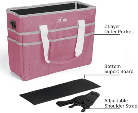 JJRING Craft Organizer Tote Bag Large Art Storage Caddy Pink | With Multiple Pockets For Sewing, Scrapbooking, School, Medical, And Office Supplies