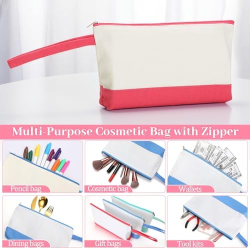 Silkfly 15 Pcs Cotton Canvas Makeup Bags Cosmetic Zipper Bags 10.2 x 5.5 x 2'' Blank DIY Pouch Bulk Pencil Case with Bottom Travel Toiletry Pouch for Women Craft Decor Gift (Fashion Color)