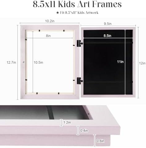 [2-Pack] Kids Art Frames, 8.5x11 Front Opening Kids Artwork Frames Changeable, Pale Pink Artwork Display Storage Frame for Wall, Holds 50 Pcs, for 3D Picture, Crafts, Children Drawing, Hanging Art,