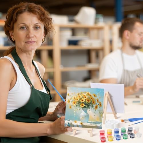 Qilery 36 Set 6 x 6 Inch Mini Canvas Boards with Easel Painting Kit, Acrylic Paints Strips, Brushes, Palette, Oil Art Set for Acrylic Birthday Party Favors