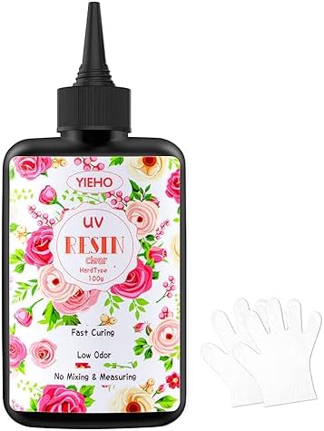 YIEHO UV Resin -Upgraded Crystal Clear Hard UV Curing Epoxy Resin Starter Supplies for Craft Jewelry Making 100g with Gloves