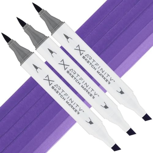Artfinity Sketch Markers - Set of 3 - Parma Violet BV1-5, Vibrant, Professional, Dye-Based Alcohol Markers for Artists, Drawing, Travel, & More