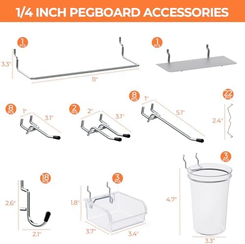 INCLY 70PCS Metal Peg Board Kit with 1/4" Pegboard Accessories