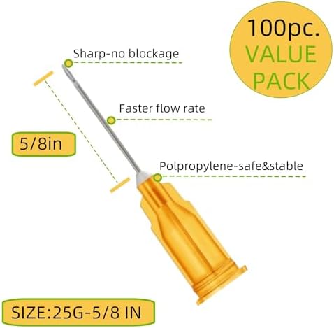 100 Pack 25 Gauge 5/8 Inch Sterile Disposable Lab Supplies, Scientific and Industrial Dispensing Needle Accessories