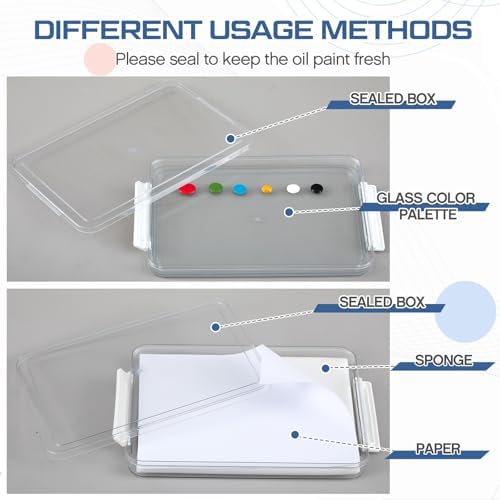 Nuanchu 1 Pcs 9 x 12 Inch Glass Palette for Oil Painting, Clear | Airtight Keep Wet Palette Container, 40 Sheets Disposable Paper, Keeps Paint Fresh, for DIY Color Mixing Beginners