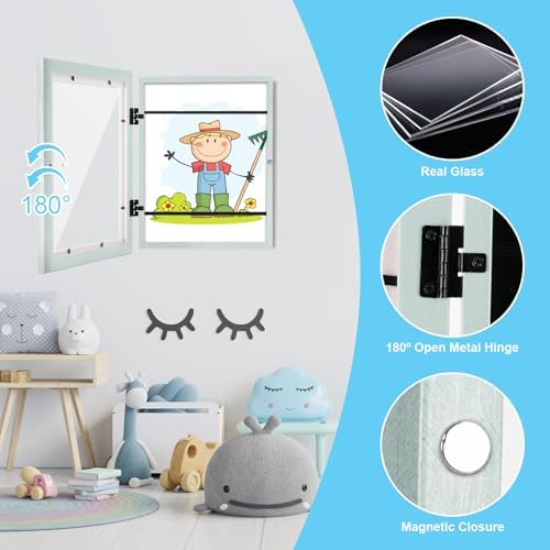 [2-Pack] Kids Art Frames, 8.5x11 Front Opening Kids Artwork Frames Changeable, Pale Green Artwork Display Storage Frame for Wall, Holds 50 Pcs, for 3D Picture, Crafts, Children Drawing, Hanging Art,