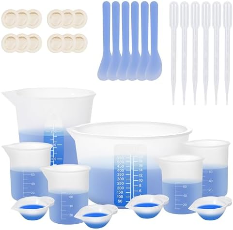 KISREL Silicone Measuring Cup for Resin, Resins Supplies with 600ML+250ML+ 100ML Cups, Resin Mixing Cups, Silicone Stir Sticks, Epoxy Mixing Cup