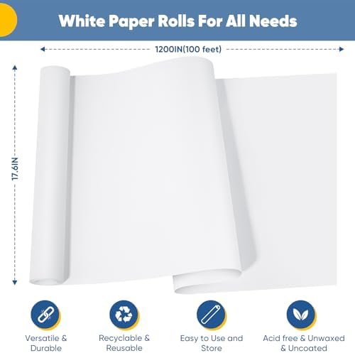 Drawing Paper Roll for Art Supplies, 17.6"x1200" (100') Easel Craft Paper
