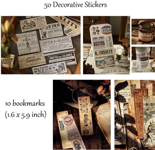 Vintage Aesthetic Scrapbook Supplies Kit with Scrapbook Paper, Stickers, Bookmarks for Scrapbooking, DIY Albums, Junk Journals, Bullet Journals, Dark Academia Aesthetic Decor (Dark3 149 Pcs)