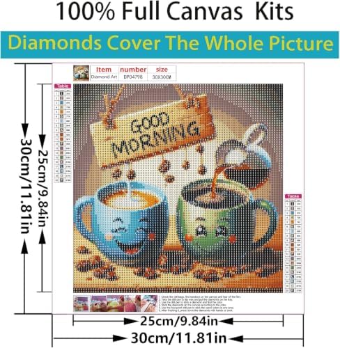Diamond Art Kits for Adults,Coffee Cups Diamond Painting Kits 12x12in