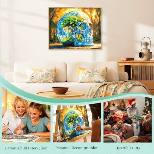 Paint by Numbers Kit for Adults, Fantasy Skull DIY Painting Kit, 16x20 Inch