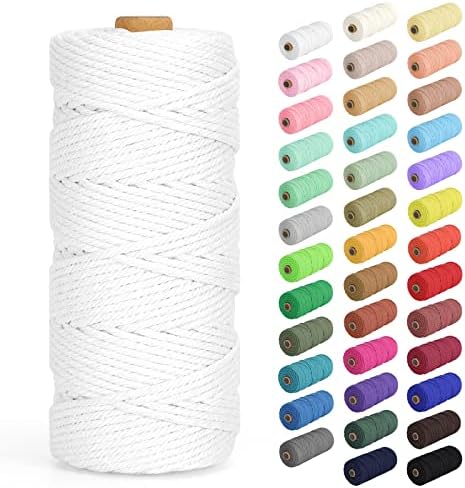 Macrame Cord 2mm x 220Yards (656Feet), Natural Cotton Macrame Rope - 2 Strands Twisted Macrame Cotton Cord for Wall Hanging, Plant Hangers, Crafts, Gift Wrapping and Wedding Decorations, White