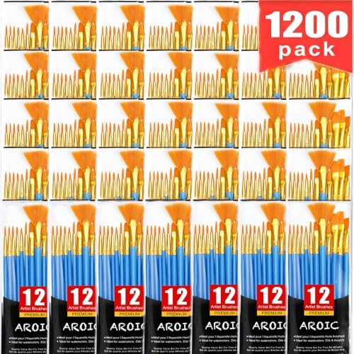 AROIC Acrylic Paint Brush Set, 100Packs / 1200 pcs Paint Brushes Bulk | Acrylic Painting, Nylon Hair Brushes for All Purpose Oil Watercolor Painting Artist Professional Kits