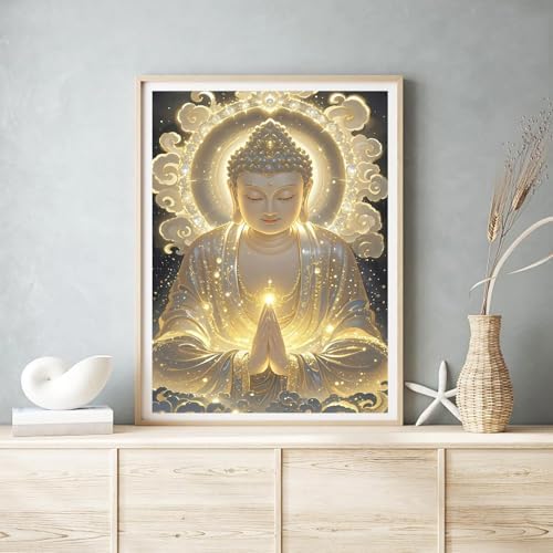 GOUOYANA Buddha Diamond Painting Kits for Adults Beginners, Buddhism Diamond Art Kits, 5D DIY Full Round Drill Religious Paint with Diamond Pictures Gem Art, Home Wall Decor 12 x 16 Inch