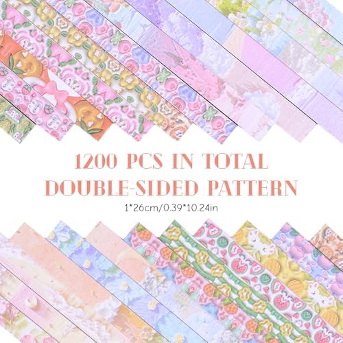 1200Pcs Colorful Origami Star Paper Strips 24 Patterns Double-sided printing Lucky Star Paper Strips for DIY Handcrafts School Teaching