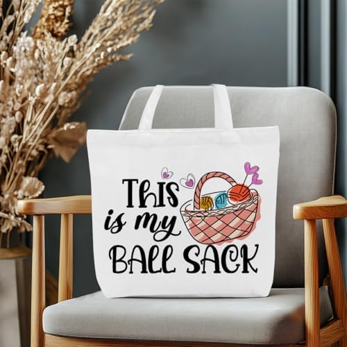 Crochet Knitting Humor Yarn Gifts Canvas Tote Bag, Reusable Grocery Shopping Bags for Crocheters Christmas