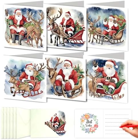 LSQFS Diamond Art Kits for Adults,6Pcs Santa Xmas Diamond Art Paper Cards
