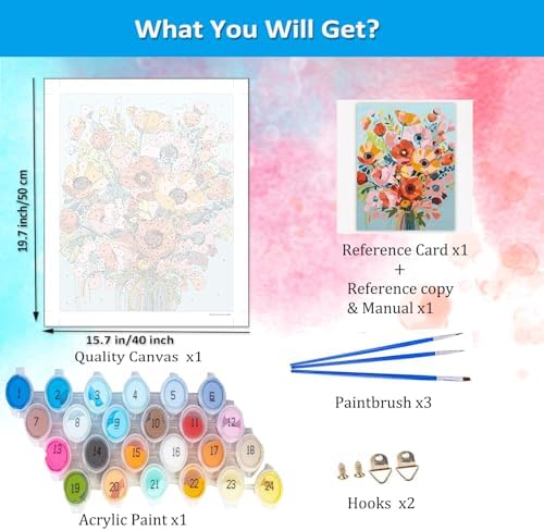 Artunion Abstract Flower Paint by Numbers Kit for Adults,Poppy Flower Paint by Number Kits, DIY Oil Painting Paint by Number Kits on Canvas Arts Craft for Home Wall Decor 16x20 Inch