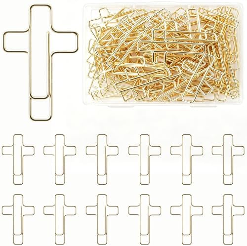 80 PCS Cross Paper Clips - Gold Decorative Paper Clips Bookmarks for Bible Study, Cute Metal Paperclips for Journaling Planner Office School Supplies