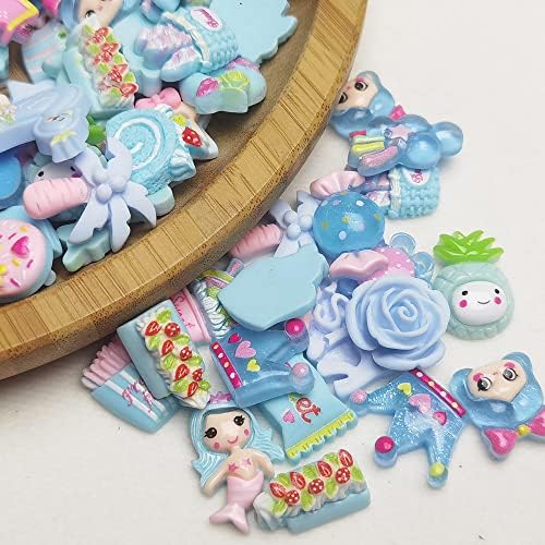 LibiIine 100pcs Mix Lots Flatback Resin Buttons Flat Back Scrapbooking Resin Flatback Craft (Blue)