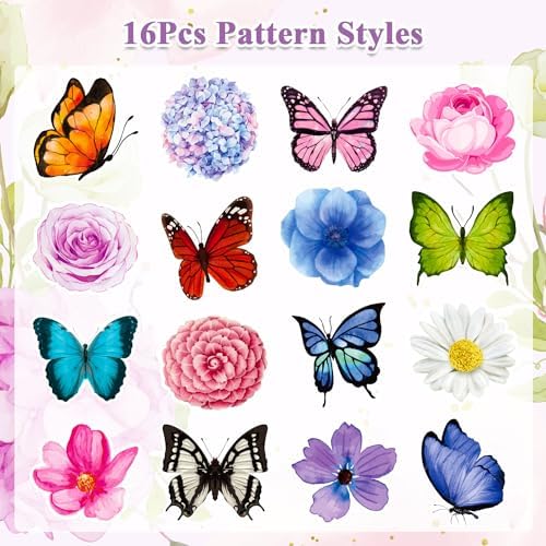 Butterfly Flower Sticker Rolls,1200PCS (2 Rolls) 16 Design Butterfly Stickers for Kids, Colorful Assorted 3D Roll Flower Sticker for Scrapbooks Envelopes Giftwrap Decals Cards Walls Parties