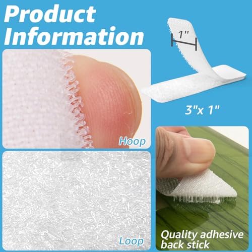 Art3d 48 Sets Hook and Loop Tape, 3"x 1" Sticky Back, Heavy Duty, White