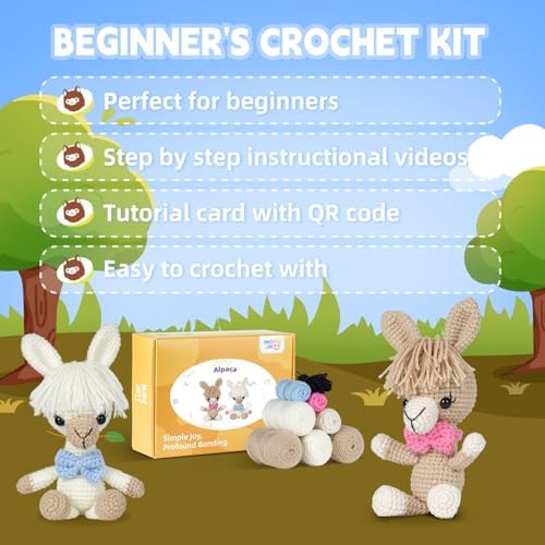 MOREJMTT Crochet kit for Beginners，Knitting kit，Equipped with Step-by-Step Video tutorials, Adult Junior Crochet Kits,Crochet Animals kit(2pack Alpaca)