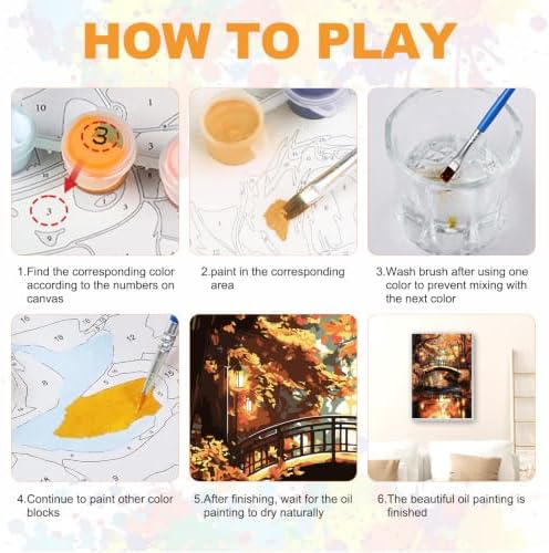 SENQAO Landscape Paint by Numbers Kit for Adults Beginner, Fall Maple Leaf Bridge Adult Paint by Number Kits on Canvas, DIY Acrylic Oil Easy Painting by Numbers for Home Wall Decor 8X12 inch