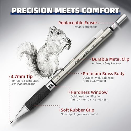 WUO 0.5 mm Mechanical Pencil Set with Eraser Pen Storage Case, 6 PCS