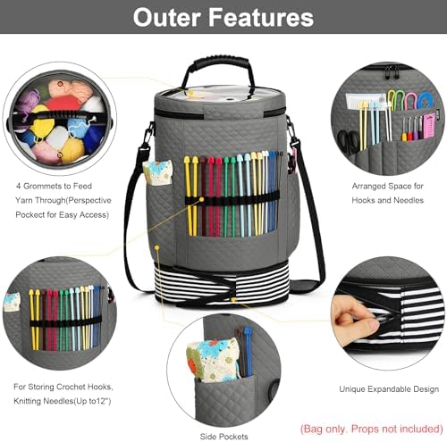 Crochet Yarn Knitting Bag 3PCS Expandable Large Yarn Storage Organizer Bag