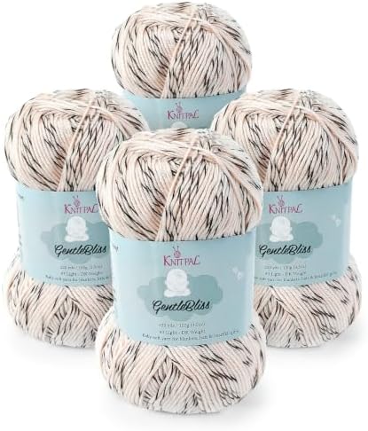 GentleBliss DK Acrylic Soft Baby Yarn, 4-Pack (880Yds/400G), Black Cream