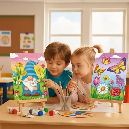 Louise Maelys Pre Drawn Canvas to Paint for Kids, 12 Pack Flowers & Animals