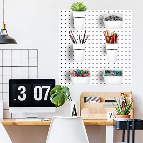 Kuhome 6 Sets Pegboard Bins Cups with Hooks Loops, Pegboard Hooks Assortment, Hooks for Pegboard Cup Holder for Tools Accessory Storage Organizer for Office Workshop Garage Workbench White
