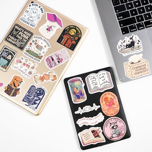 300 PCS Book Stickers for Kindle, Bookish Sticker Pack Reading Glitter Waterproof Vinyl Decals for Laptop, Ebook Readers, Water Bottles, Phone, Journal, Scrapbook, No Repeats (Holographic)