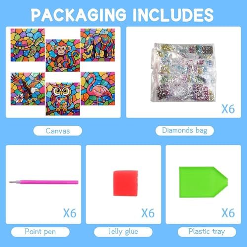 GQYCZZ 6 pcak 5D Animal Diamond Art kit for Children Aged 4-12. Cute Mini Turtle Diamond Paintings Perfect for Beginners,Easy Full Diamond Gemstone Art Suitable for Home wall Decoration 6x6 in