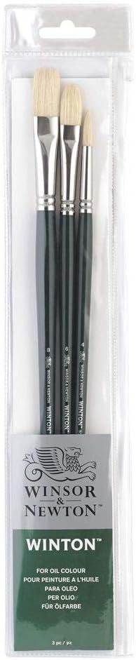 Winsor & Newton Winton Long Handle Brush (3 Pack) (Round 4, Filbert 6, Flat 8)