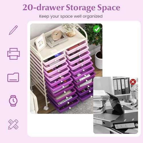 COSTWAY 20-Drawer Rolling Storage Cart, Utility Storage Organizer Cart