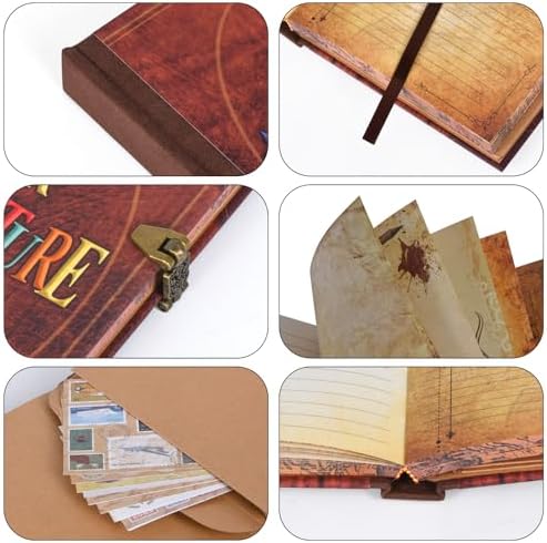 My Adventure Book Luxury Faux Leather Journal - 164 Page 8.2 * 5.9 inch Scrapbook, Vintage 3D Embossed Photo Album & Travel Diary | Anniversary Wedding Valentine Gift Set for Couples