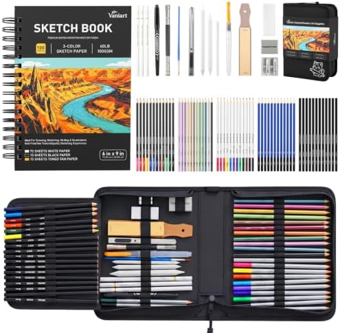 176PCS Art Supplies, Drawing Kit with 3-Color 100 Sheets Sketch Book