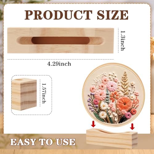 Chunful 6 Pcs Embroidery Hoop Display Stand Wooden Embroidery Frames Holder 2 Tier Groove Cross Stitch Hoop Stand Base Accessories for Display Works Home Exhibition Decor (4.29" X 1.3" X 1.57")
