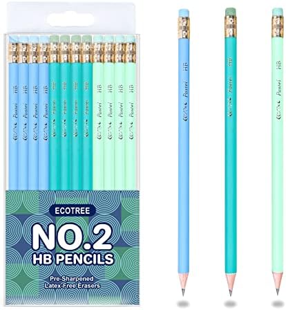 ECOTREE Pre-Sharpened #2 Pastel Pencils, Back to School Supplies, 12 Count
