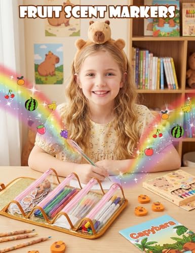 129 PCS Washable Markers Set, Capybara Gifts for Girl, Art Supplies for Kid