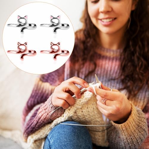 YUXIANLB Knitting Crochet Loop Ring for Fingers Metal Open Yarn Guide Crochet Rings Adjustable Braided Faster Knitting Thimbles Holders Accessories (2Rose Gold, 2Silver with Pink)